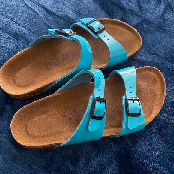 ☀️Birkenstock Arizona 6 Turquoise Patent Leather Sandals with Double Straps ☀️ - Picture 3 of 12